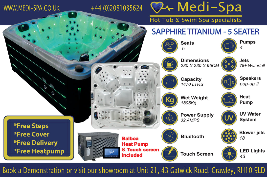 Medi Spa Sapphire Titanium - 5 Person Hot Tub - 96 Jet image 3