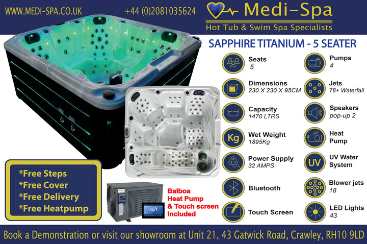 Medi Spa Sapphire Titanium - 5 Person Hot Tub - 96 Jet image 3