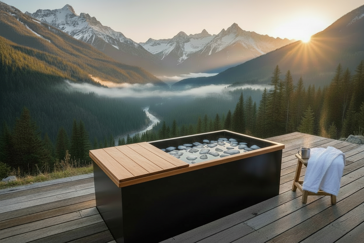 now give it a wood edge to the ice bath and cover the top of the first 3rd of the ice bath in the same wood finish leaving only 2 thirds available to get in